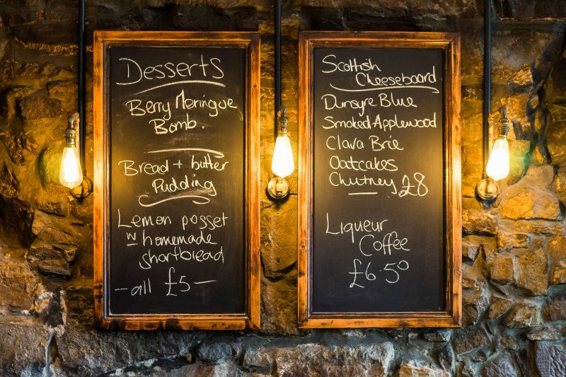 Todays specials board inside The King's Wark traditional Scottish restaurant
